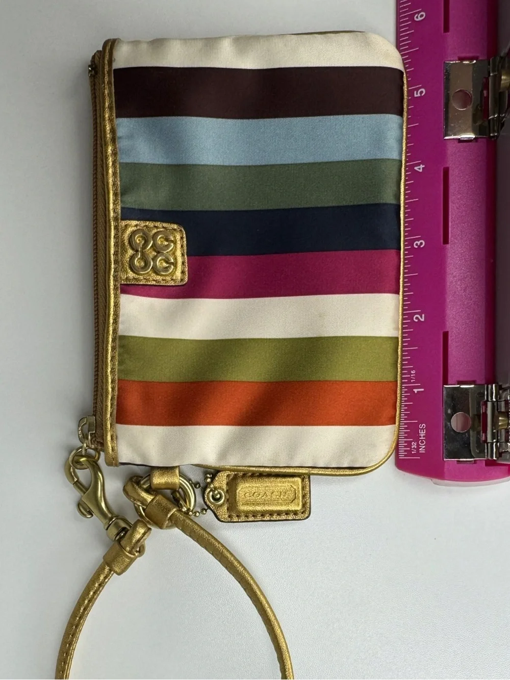 Coach Legacy Stripe 65th Anniversary Satin Wristlet
